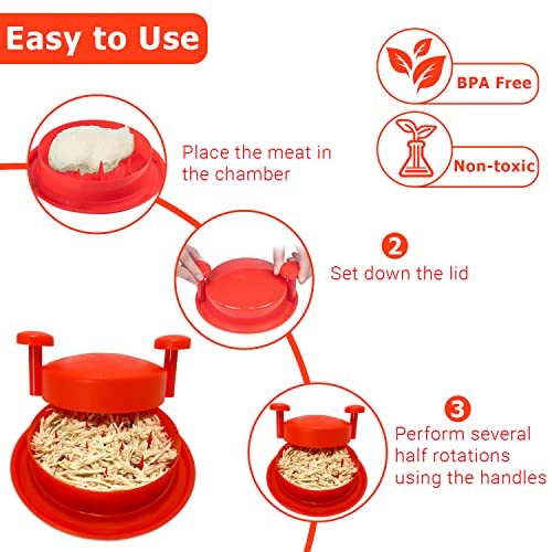 Chicken Shredder Machine, Shredding Tool, Meat Shredder with Handles Non-skid Base Mat Suitable for Pulled Pork Beef 8inch Red