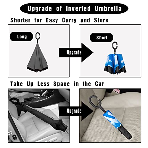 Lanbrella Umbrella No Drip Umbrella Double Layer Inverted Umbrella C Shaped Handle Windproof Compact Folding - Blue Sky Clouds #TOP3