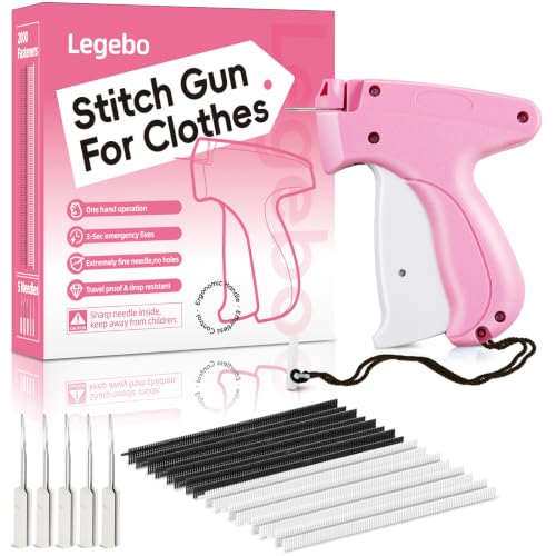 Legebo Upgraded Stitch Gun for Clothes, Handheld Quick Clothing Fixer, Clothing Tagging Gun for Home & Retail Use, Includes 6 Needles, 1000 Black & 1000 White Fasteners (Pink,1 Pack+2000 Fasteners)