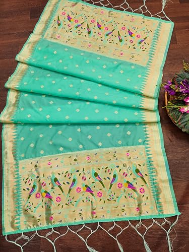 Image of DEVANGI Women's Woven Paithani Banarasi Silk Dupatta /Chunni For Women, Floral Print 1 Meter Wide and 2.3 Meter Length Printed Designer Dupatta /Chunni For Girls