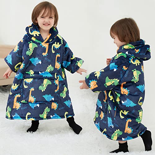 Image of KFUBUO Dinosaur Wearable Blanket Hoodie for Kids Toddlers Sherpa Blanket Sweatshirt with Pocket 2-6 Year Old Boys&Girls Birthday Gifts | Dinosaur, Sherpa, Heavy Material, Oversized Sweatshirt Blanket, Kids Blanket, Girl Boy Gifts, Cozy Gifts for Kids