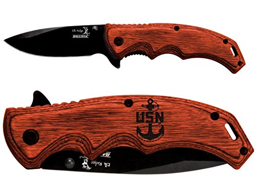 NDZ Performance Chief Petty Officer Navy Anchor Insignia Engraved & Hand-Painted Black Elk Ridge ER-A004BW Brown Pakkawood Stalwart Folding Ballistic Pocket Knife