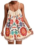 MakeMeChic Women's Summer Short Rompers Boho Floral Backless Wide Leg Jumpsuits Multicolor Medium