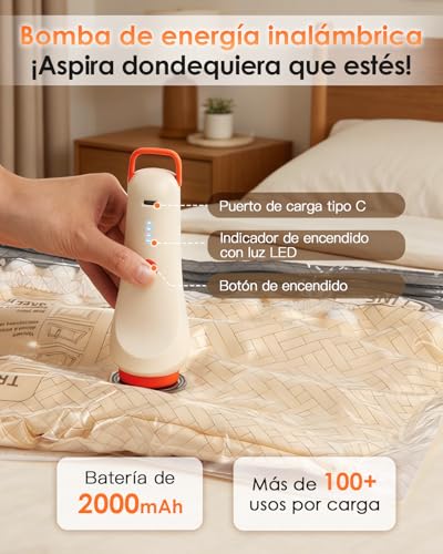 Bolsas de vacío para ropa con bomba eléctrica inalámbrica para viajes y casa 5