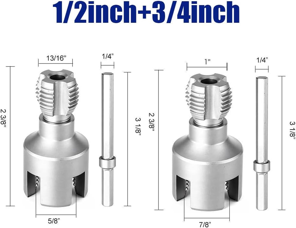 4 in 1 Water Pipe Wrench,2026 New Pipe Tapping and Threading Tool,Cr-V Chromium Vanadium Steel, for 1/2'' & 3/4'' Pipes, Electric Drill Compatible PVC Threader (1/2" + 3/4" Set)