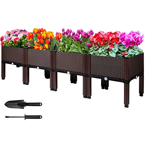 MAYOLIAH Raised Garden Bed with Legs 16.5" H Elevated Planter Box, Plastic Raised Beds for Gardening Vegetables Herb Flower Plants, Perfect for Indoor Outdoor Planting, 4 Boxes