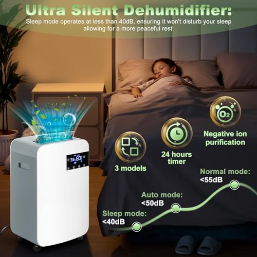 Osuszacz powietrza 10 l do domu - cyfrowa kontrola wilgotności w czasie rzeczywistym, blokada przed dziećmi, timer 24h, tryby inteligentne, zbiornik na wodę 2,5 l i wąż