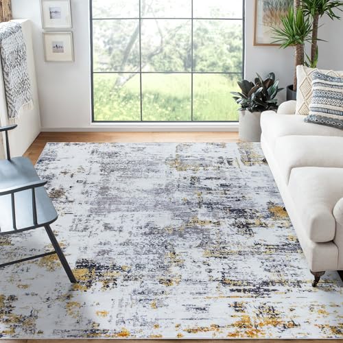 Auemtyn 4'x6' Washable Area Rug - Modern Abstract Carpets for Living Room, Bedroom & Dining Room, Stain Resistant, Soft Non-Slip, Machine Washable (Black Gold)