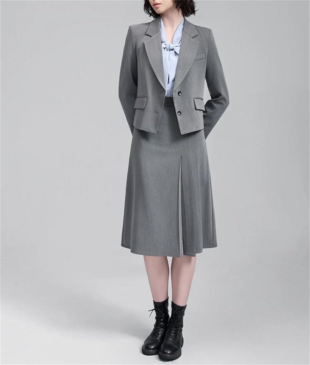 Women's Formal Coat Skirt Suit Lapel Collar Long Sleeve Button Down Above Knee Skirt Set Office Work Wear Two Piece Outfit