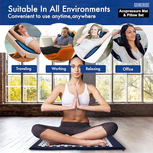 Acupressure Mat Generise Accupressure Body Mat and Pillow Set for Men & Women - Back, Neck and Muscle Pain Relief - Includes Travel Bag with Adjustable Strap (Black with Blue Spikes) - Image 6