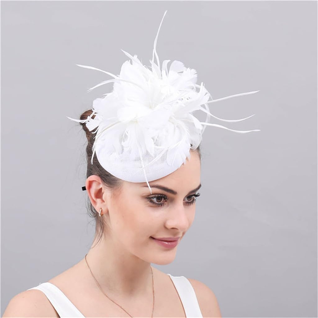 Woman White Hat Wedding Ceremony Fascinator Hats for Lady Elegant Cocktail Derby Cap Female