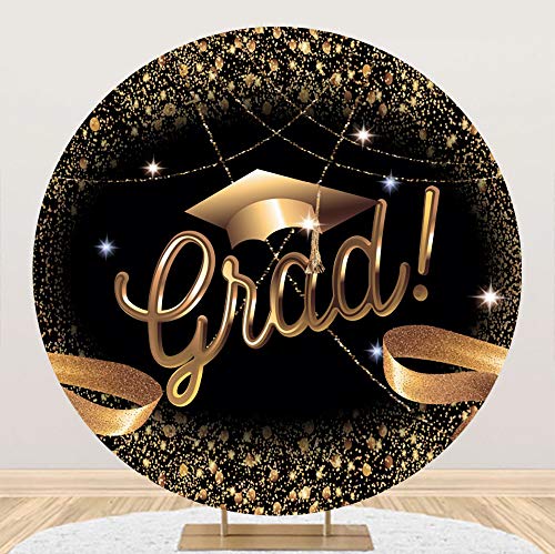 DASHAN 7.2ft Graduation Round Arch Backdrop Cover Graduation Black Gold Glitter Circle Arch Backdrop Cover for Class of 2026 Congrats Grad Party Prom Photo Booth Props - image 1