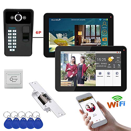 9-Zoll-Monitore 2 Wired/Wireless WiFi-Fingerabdruck-Video-Türsprechanlage Türklingel Intercom-System mit elektrischem Schlag-Verschluss