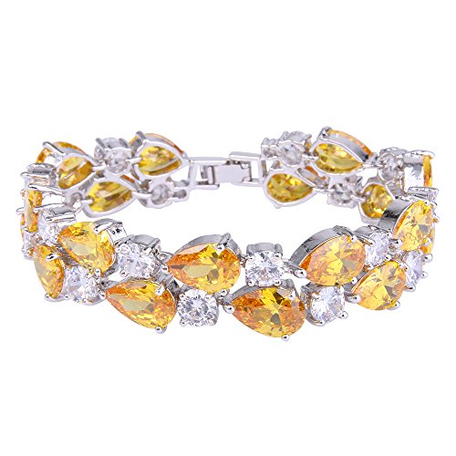 Gorgeous Cubic Zirconia Birthstone Elegant Dual Layer Tear Drop Wedding Prom Tennis Bracelet for Women