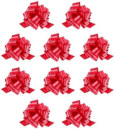 Zoe Deco - Gift Bows - Red, 5” Wide, 18 Loops, 10 Pack - Weather Resistant Pull Bows for Gifts, Presents, Gift Wrapping and Decoration