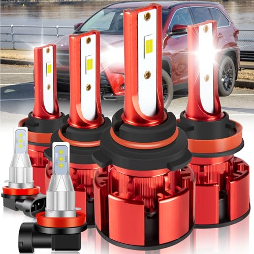 LTZXAP For Toyota Highlander 2014 2015 2016 2017 2018 2019 Light Bulbs, 800% Brightness Hi and Lo Beam+Fog Light Bulbs, Superfocused Beam Mode, 6500K, 36000LM Super Bright, Plug and Play, 6PCS