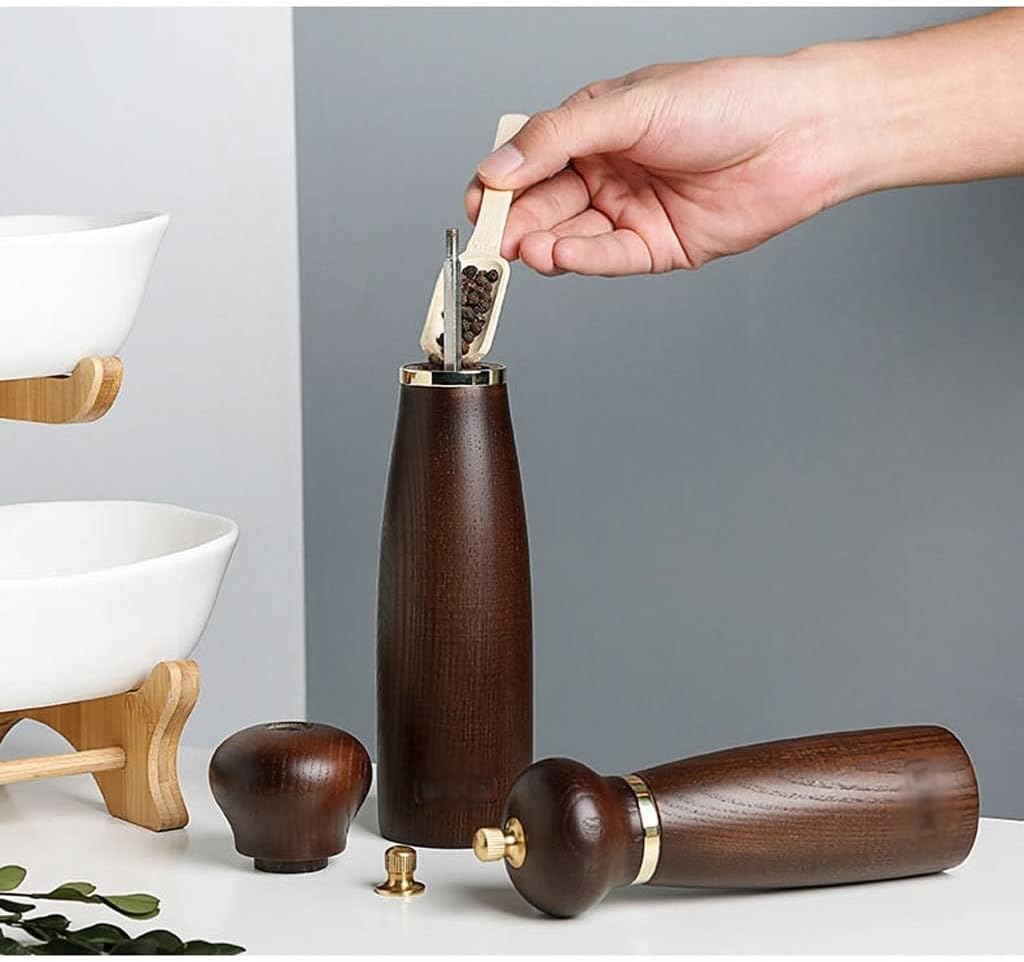 Wooden Pepper Grinder and Salt Mill Adjustable Manual with 304 Stainless Steel Core(Medium)