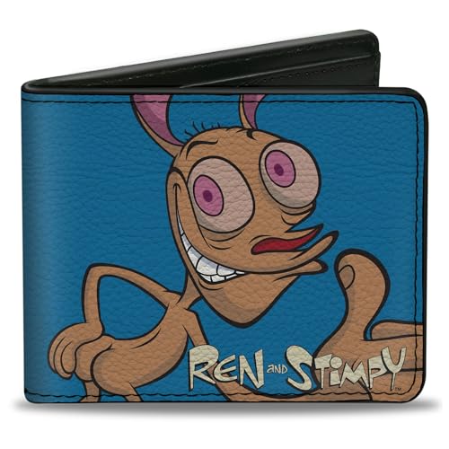 Buckle-Down Men's Nickelodeon Wallet, Bifold, Show Ren and Stimpy Behind Pose Blue, Vegan Leather, 4.0