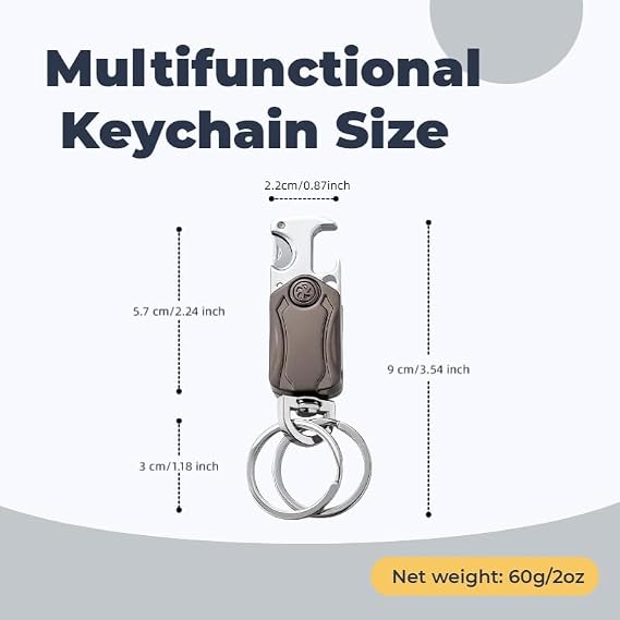 LANTING Bottle Opener Keyring Heavy Duty Car Keychain Men Black | Zinc alloy multitool with fingertip gyro spinner. Secure belt clip holder for trousers and bag attachment, ideal gift.