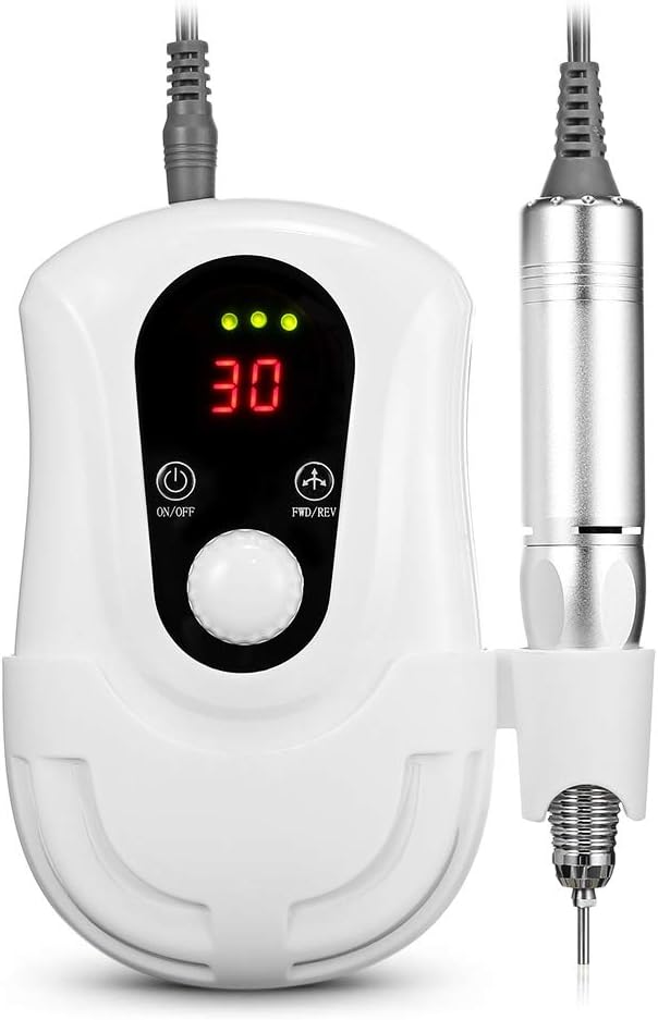 30000RPM Electric Nail Drill Machine Rechargeable Portable Professional Polisher Grinding Glazing Machine Manicure Pedicure Tools Files with Display (White)