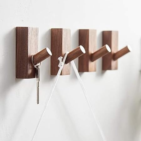 EAHOME Walnu - Perchero de pared de madera maciza para chaquetas, abrigos, sombreros, toallero en dormitorios, baños y pasillos hecho a mano