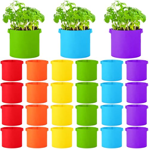 Ziliny 24 Pcs Multicolor Plant Grow Bags Large Grow Bags Fabric Planter Thickened Non Woven Fabric Pots with Handles for Indoor Outdoor Garden Planting Seeds Flower, 6 Colors (3 Gallon)