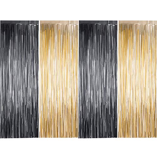 4 Pack Photo Booth Backdrops Foil Curtains Metallic Tinsel Backdrop Curtains Door Fringe