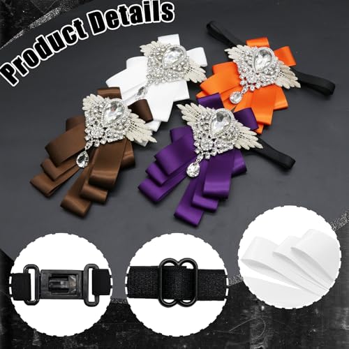 Image of Luckyvestir Womens Mens Bow Tie Ribbon Black Rhinestone Bow Ties Men Large Crystal Bowknot Bowtie for Wedding Party Banquet