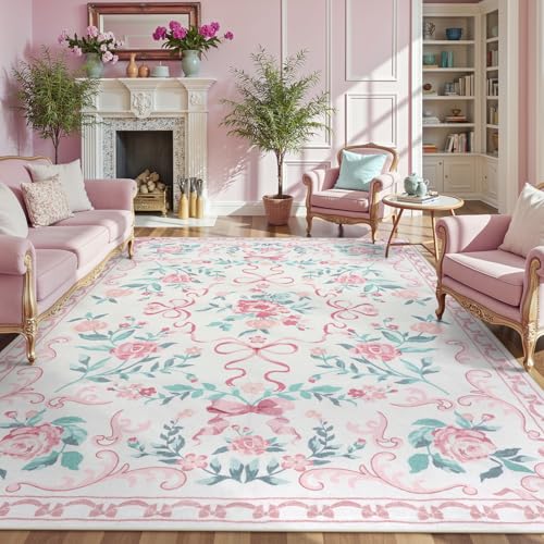Collive Pink 8X10 Rugs for Living Room, 8x10 Bow and