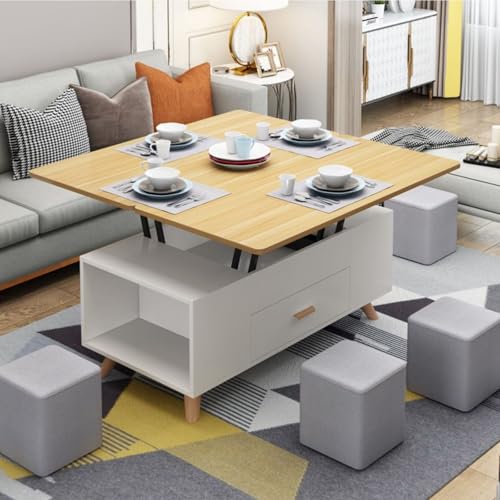 Mesa de centro convertible multifuncional 3 en 1 con cajones y almacenamiento oculto, diseño extensible para sala de estar y comedor, solución elegante y que ahorra espacio