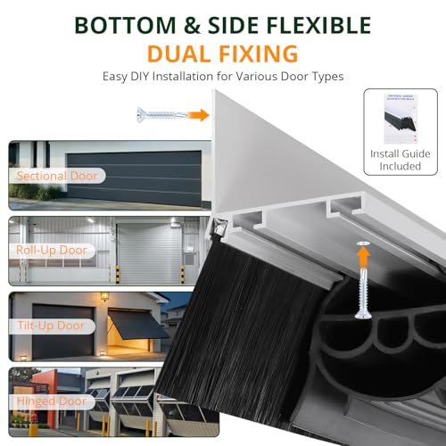 ‌POWLAB Universal Garage Door Seals Kit -10FT EPDM Multi-Chamber Bottom Rubber Weatherproof Seal & Brush, Pre-Drilled Aluminum Track Retainer Base Kit for Steel/Wooden Doors, Noise Reducing by POWLAB - Image 3