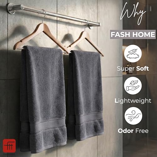 Image of 380 GSM 100% Cotton Highly Absorbent Light Weight Quick Dry Large Couple Bath Towel Set of 2(Dark Grey)