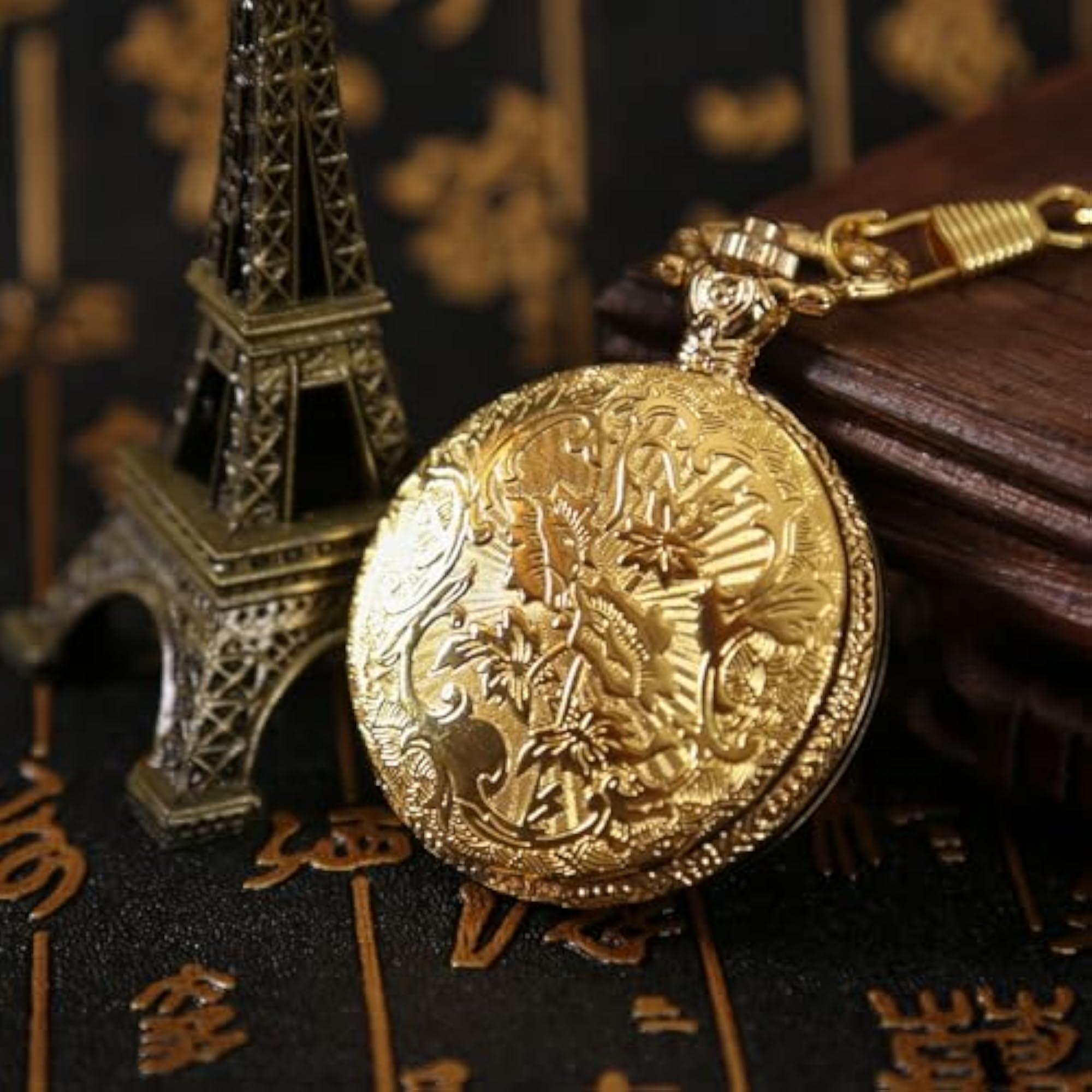 Mini Black Obsidian Mirror Pocket Watch Set