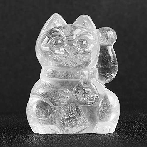 Artistone Clear Quartz Crystal Maneki Neko Money Feng Shui Fortune Lucky Cat Collectible Figurine Gemstone Sculpture for Attract Wealth Good Luck Home&Shop Decorations