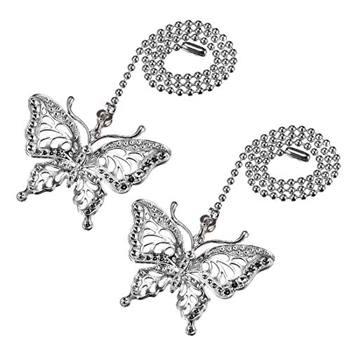 uxcell Butterfly Chromium Finish Pendant 12 inch Silver Tone Pull Chain for Lighting Fans Pack of 2