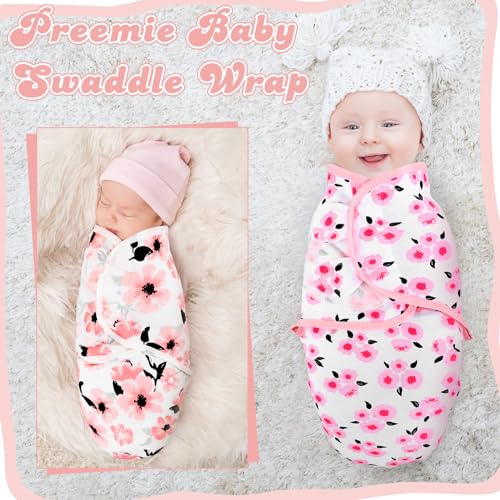 Image of Newwiee 4 Pcs Preemie Baby Swaddle Wrap Adjustable Cotton Swaddle Sleep Blanket for Preemie Boy Girl Improves Sleep Essentials(Flower Style)