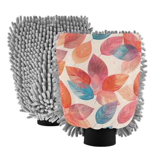 IOACIY Absorbent Microfiber Car Wash Drying Mitts, 2 Pack, Scratch-Free & Lint-Free, Rich Foam, Highly Absorbent, Double Sided, Wash Mitt Perfect for Car Washing, M, Leaf (2)