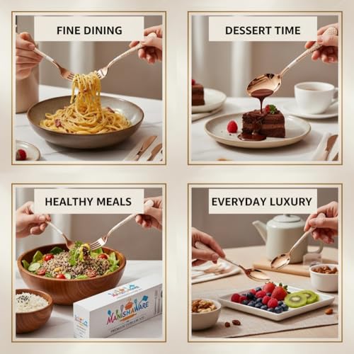 Image of Classic Rose Gold 16 Pcs Stainless Steel Cutlery Set for Dining Table, Dishwasher Safe Glossy Flatware (Perfect Spoon Fork Set)