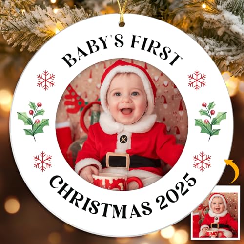 NewEleven Babys First Christmas Ornament 2025 Girl Boy, Personalized Christmas Ornaments for Baby, Xmas Gifts, Newborn New Mom Dad, 1st Christmas Ornament with Photo Frame