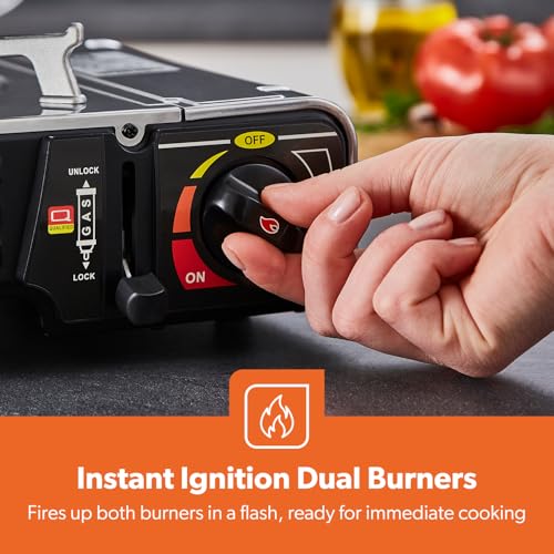 Geepas Portable Camping Gas Stove, Double Burner – BBQ Cooker, Outdoor Grill Plate – Automatic Ignition System, Butane Can - BBQ Caravan Outdoor - Image 5