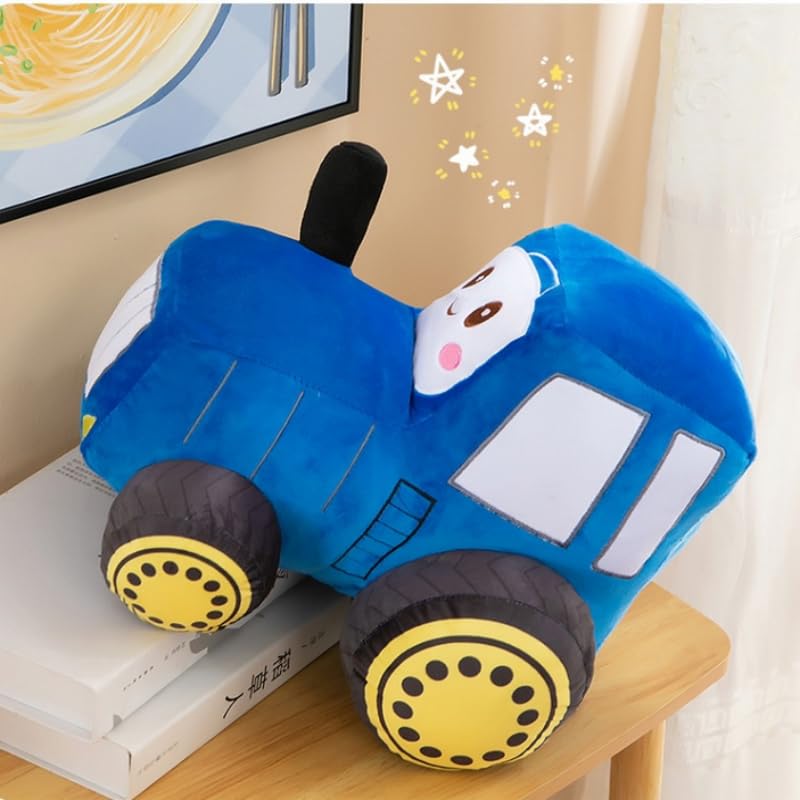 Image of Car Plush Toy Soft Stuffed Car Plush Pillow Toy CuteTractor Cartoon Throw Pillow Plushie Gifts for Kids Birthday Christmas Party (Tractor Blue)
