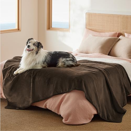 Image of Bedsure Waterproof Blanket for Bed - Sherpa Fleece Waterproof Dog Blankets for Large Dogs, Pet Blankets for Bed /Couch /Dog Crate, Soft Plush Reversible Furniture Protector, Twin Size, 80 inchx60 inch, Brown