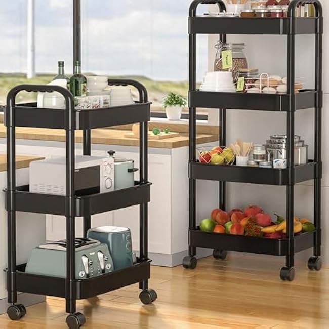 2PCS 5-Tier Plastic Rolling Cart with Handle,Utility Cart on Wheels,Kitchen Cart,Rolling Storage Cart,Multifunctional Storage Organizer for Office,Bathroom,Living Room,Kitchen (2-White)-9GCQxHVa
