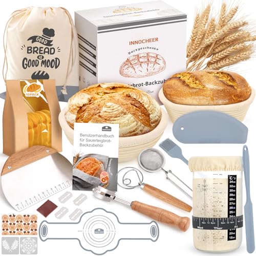 Gärkörbchen Für Sauerteig Starter Set, 25cm & 23cm Gärkorb Brot Backen, Sauerteig Starter Set Mit...