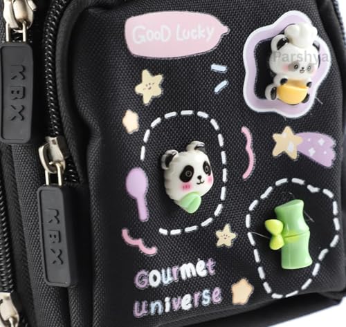 Image of Parshya Cute Panda Pencil Pouch for Kids Girls Boys, Large Capacity 3 Compartment Pencil Case, Kawaii Stationery Organizer with Zipper, Pen Holder Slots, School Supplies Storage Bag Return Gifts