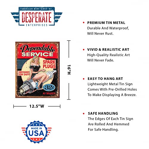 Desperate Enterprises Dependable Service Tin Sign - Nostalgic Vintage Metal Wall Decor - Made In Usa #TOP1