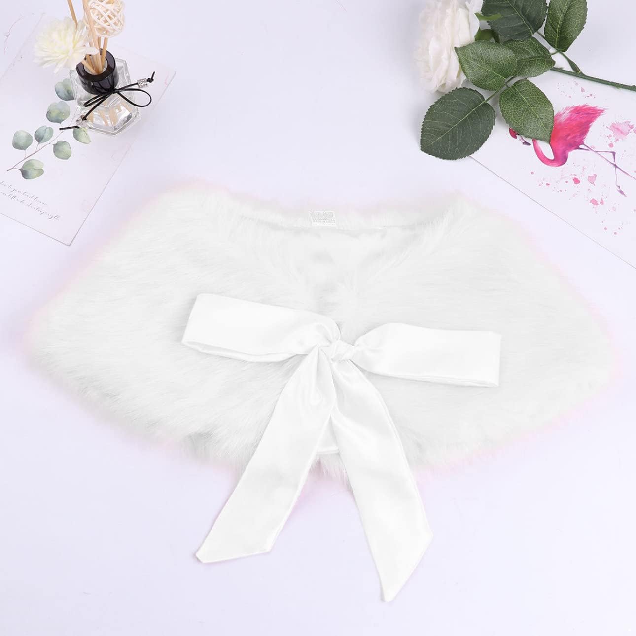 Girls Princess Shrug Faux Fur Jacket Cloak Plush Cape Mini Caot with Bowknot for Birthday Party
