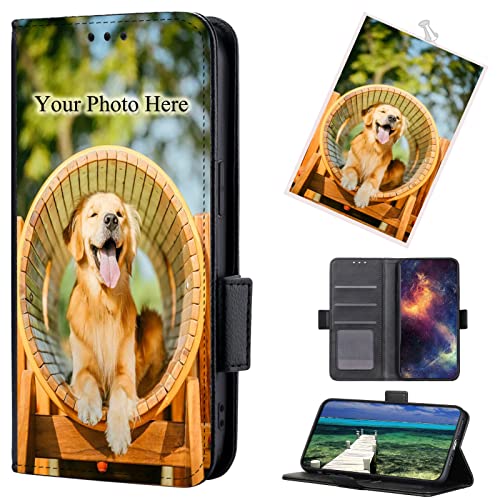 TIANDIMY Personalisierte Leder Handyhülle mit Foto für Samsung Galaxy A56 5G Hülle, Individuelle Texteingabe Bild Flip Klapphüllen Wallet Schutzhülle für Samsung Galaxy A56 5G Case Cover-Black