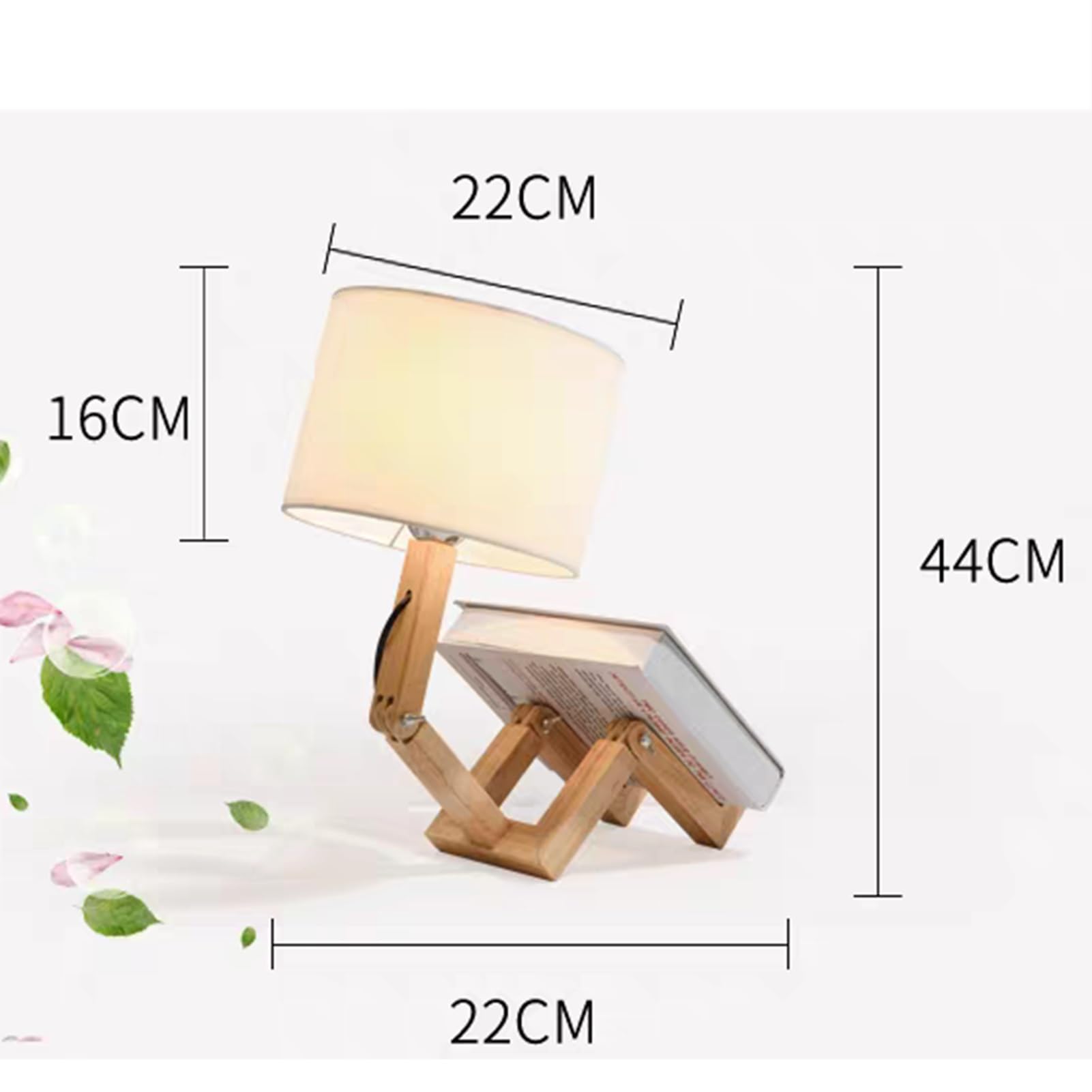 Urocza lampa biurkowa robota, kreatywne lampki nocne, posiada podstawę lampy E27, z kloszem z tkaniny, składanym drewnianym korpusem, do gabinetu, biura, salonu oświetlenie dekoracyjne