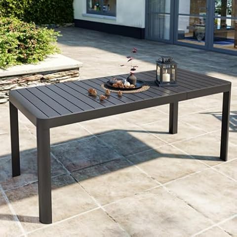 Pellebant Expandable Outdoor Dining Table for 4-6, Aluminum Extendable Patio Table with Adjustable Legs, Waterproof & Rust-Proof Design, All Weather for Deck, Backyard, and Poolside Cover